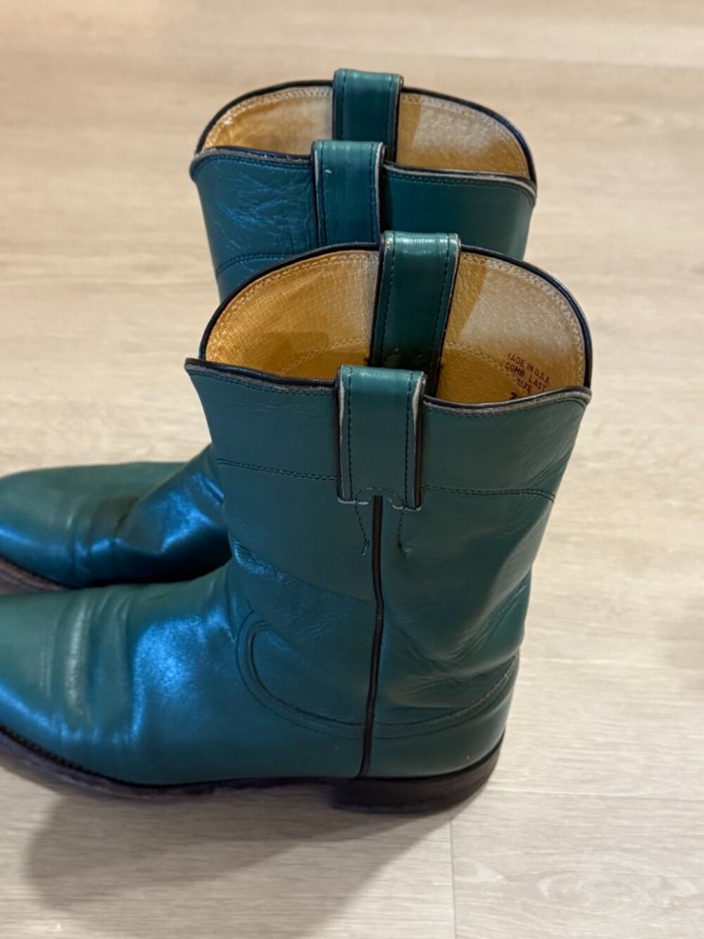 Vintage Women's Cowboy Boots Green Leather Justin Style L3722 Size 7.5 - Picture 2 of 7